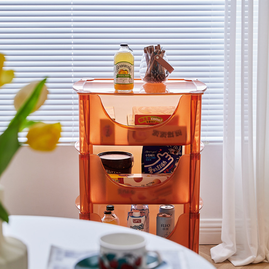 미드센츄리 코퍼 럭스 롤링 아크릴 이동식 트롤리 3단