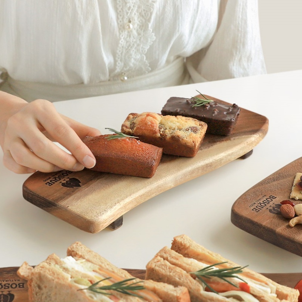 웨이브 서빙 보드 단단한 우드 접시 스시도마 긴 플레이팅 초밥트레이 소 - 메인 이미지