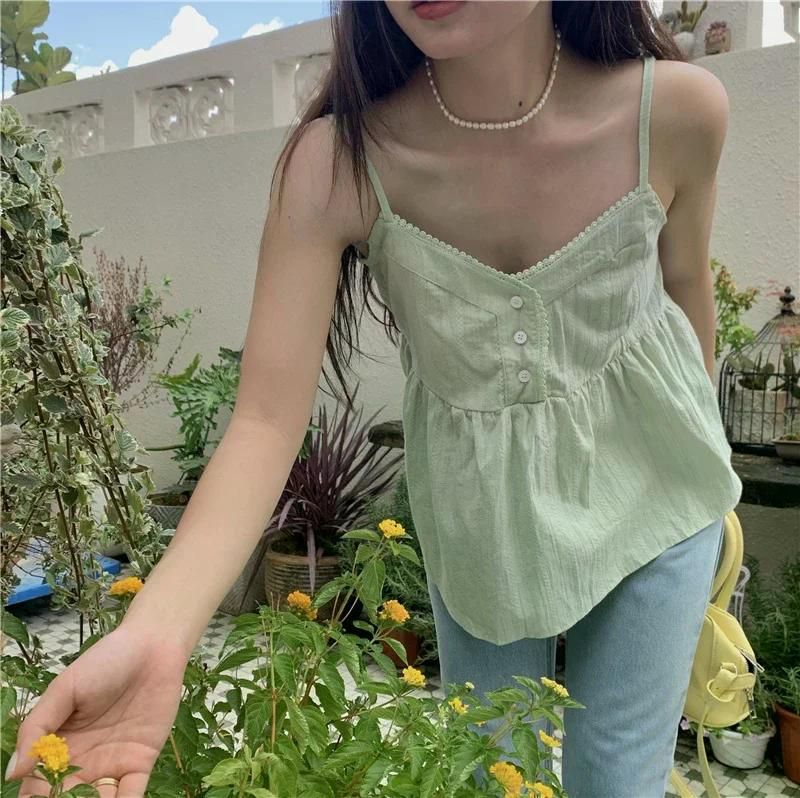 달콤한 순수한면 작은 여성 젊은 단단한 다재다능한 소녀 탑 여친룩 블랙 - 메인 이미지