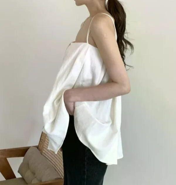 빈티지 홍콩 여름 리넨 여성 탱크탑 우아한 신선한 탑 나시 여친룩 여성용 나시 그레이 - 상세 이미지 2