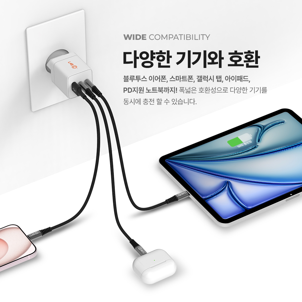 랩씨 C타입 초고속 충전기 65W 3포트 멀티 충전 어댑터 블랙 - 상세 이미지 5