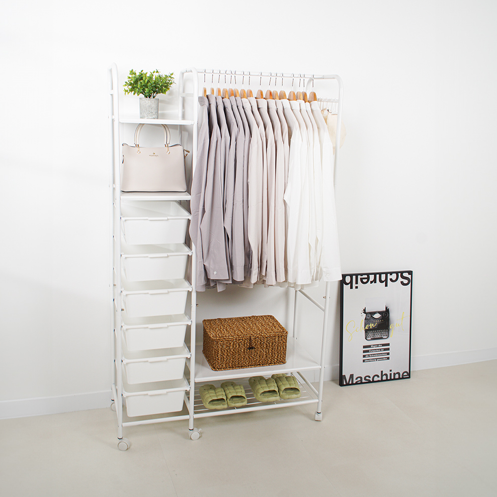 무베즈 수납형 이동식행거 드레스룸 고정식 스탠드 행거 기본형