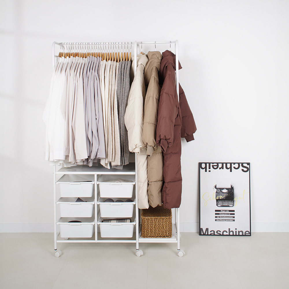 무베즈 수납형 이동식행거 드레스룸 고정식 스탠드 행거 기본형