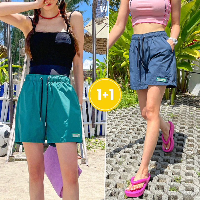 1+1 여름 비치 밴딩 반바지 남여공용 와이드핏 데일리 팬츠 원데이핏 ONeday fit - 상품 이미지