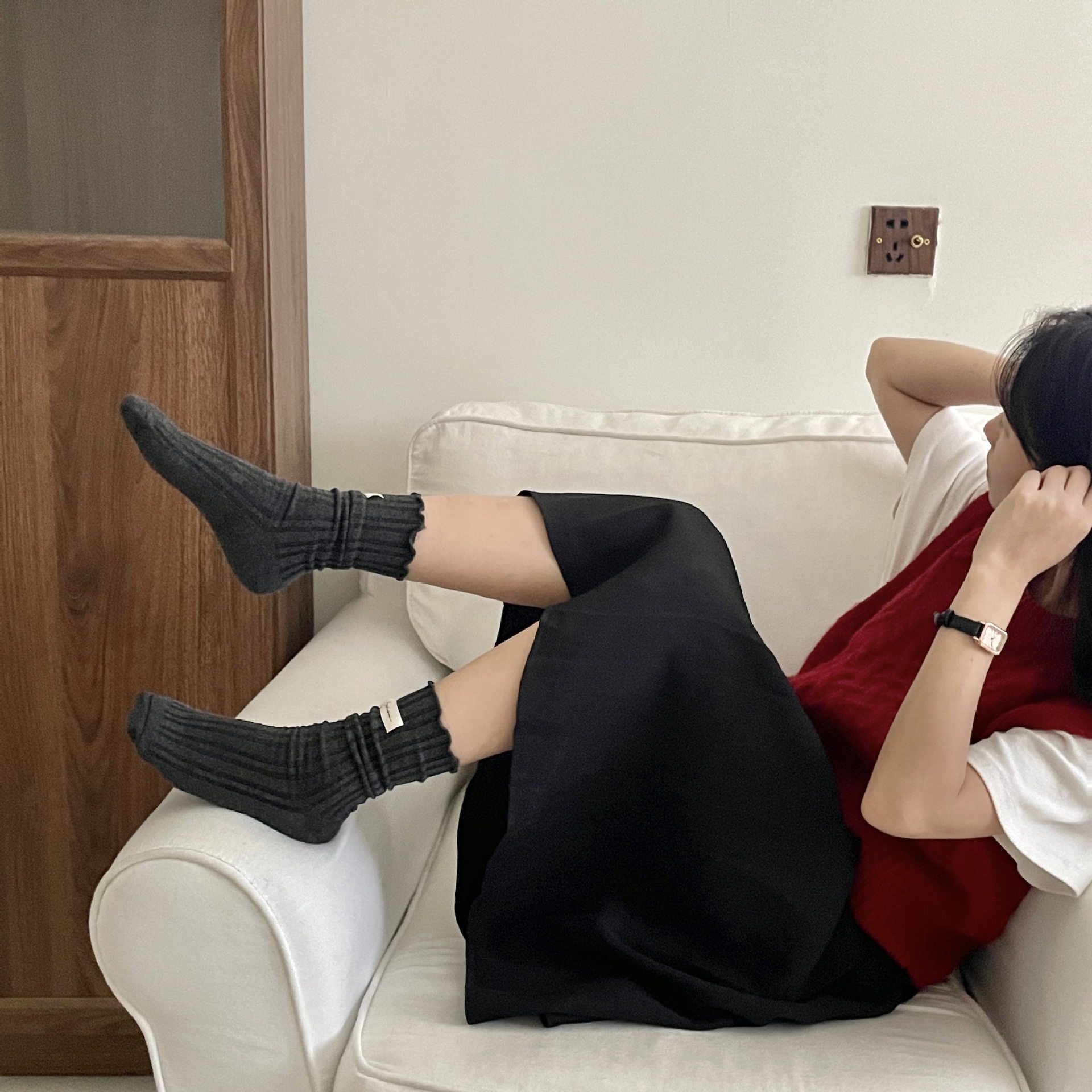 러블리 여자 사계절 프릴중목 면양말 파스텔 5컬러세트 이미지 2