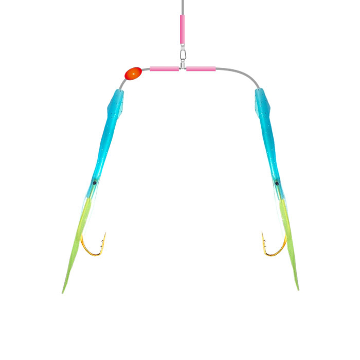 OKF-129 UV축광 어피꼴뚜기튜브 양다리 어피쌍걸이채비 갈치바늘 텐빈 한치 쌍바늘