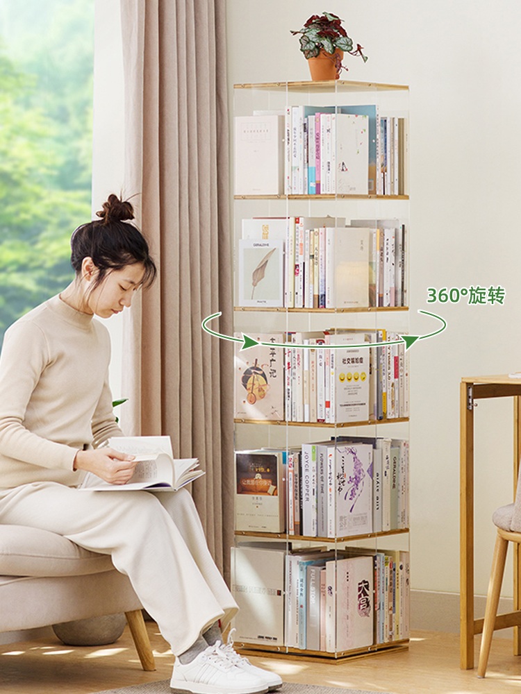 아크릴책장 책꽂이 좁은 회전 투명책장 거실 회전책장 코너 디자인책장 서재 - 상세 이미지 2