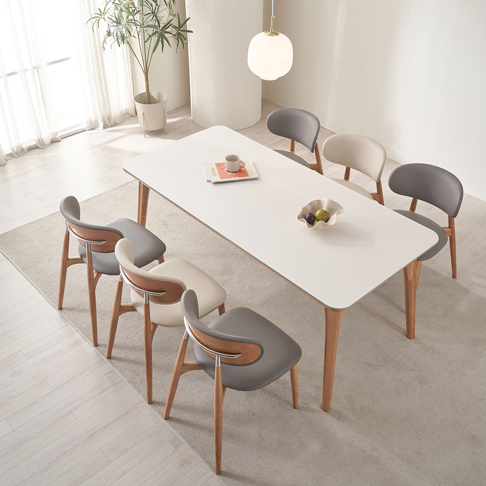 식탁연구소 애쉬 6인용 세라믹식탁 세트 이태리 포세린 의자3 벤치