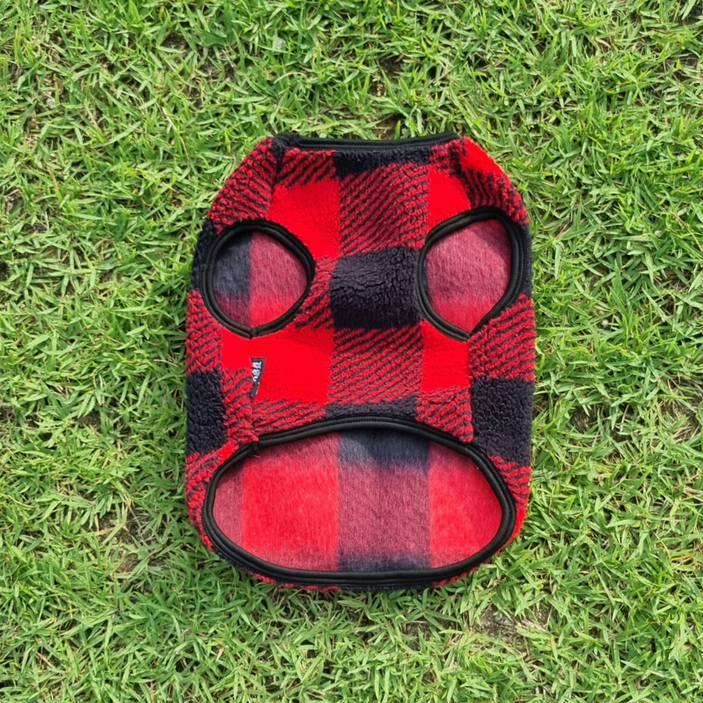위드레오 강아지 겨울 조끼 대형견 옷 후리스 중형견옷 체크, 레드, S