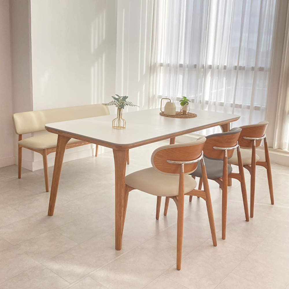 식탁연구소 애쉬 6인용 세라믹식탁 세트 이태리 포세린 의자3 벤치