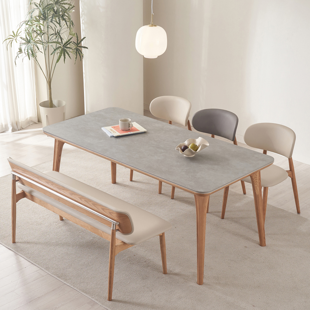 식탁연구소 애쉬 6인용 세라믹식탁 세트 이태리 포세린 의자3 벤치