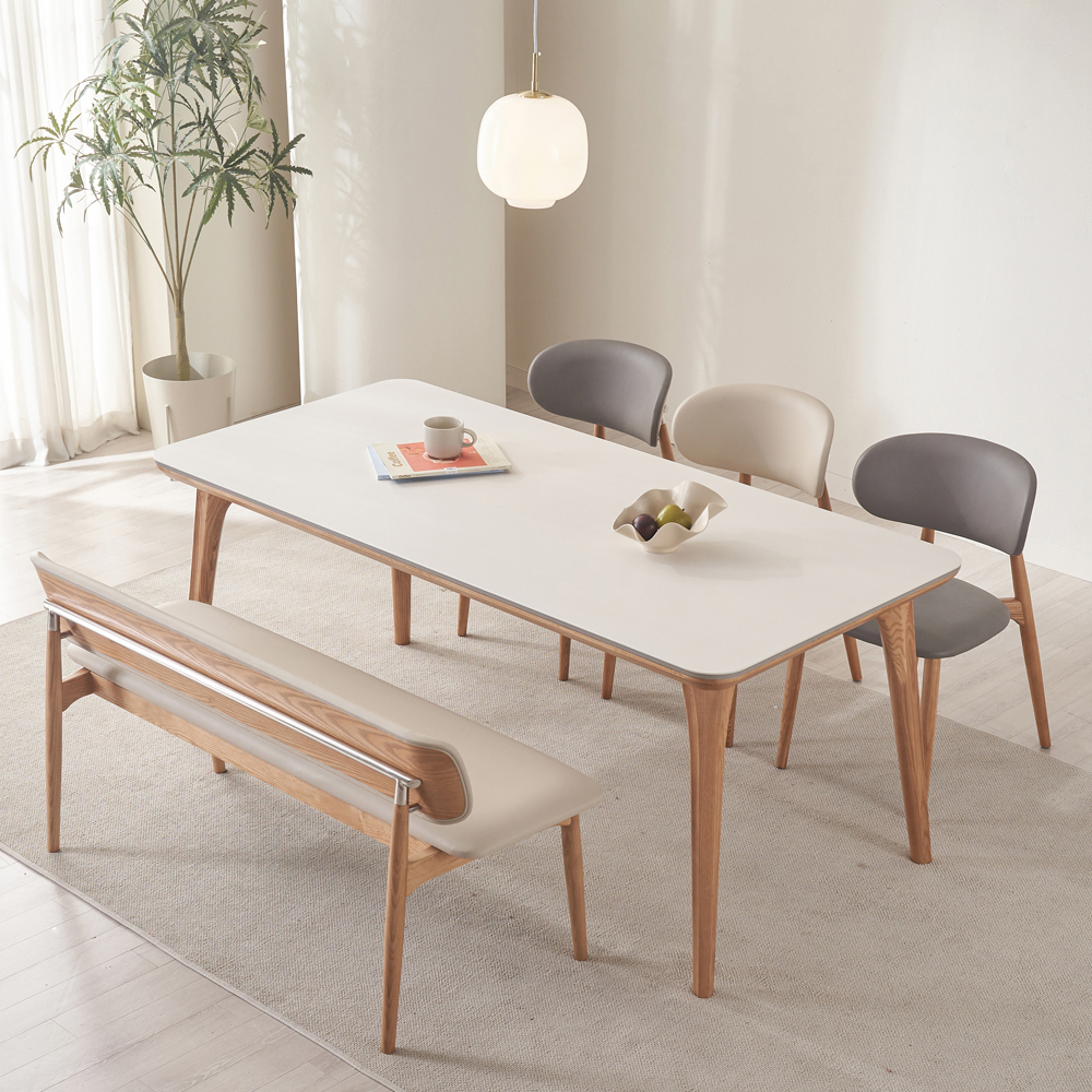 식탁연구소 애쉬 6인용 세라믹식탁 세트 이태리 포세린 의자3 벤치