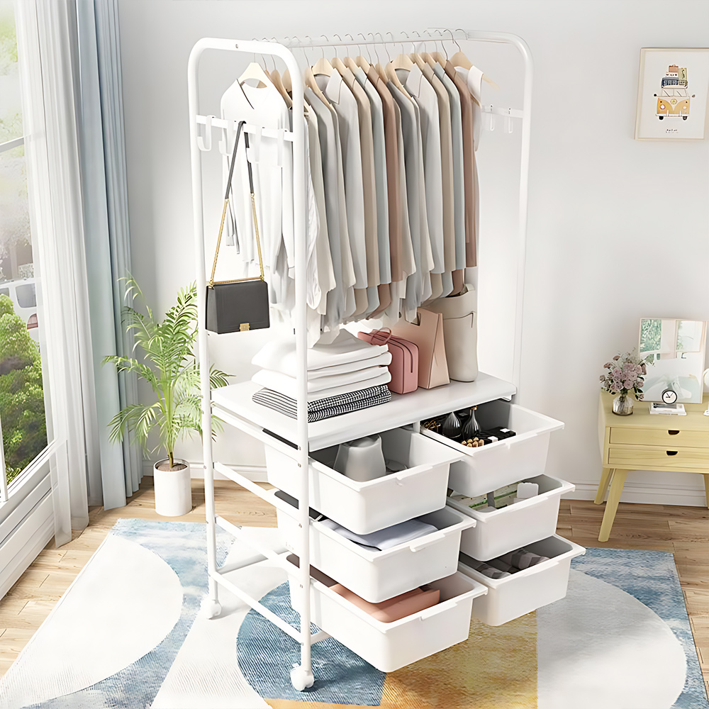 무베즈 수납형 이동식행거 드레스룸 고정식 스탠드 행거 기본형