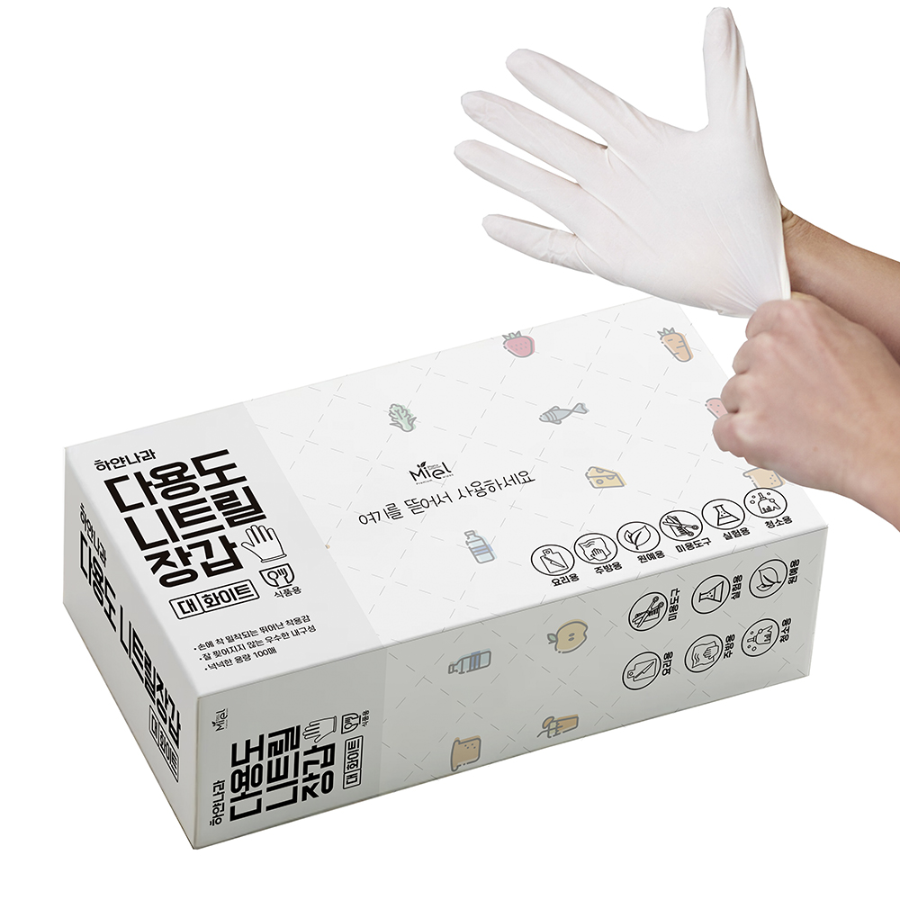 미엘 하얀나라 니트릴장갑 파우더프리 100매 화이트