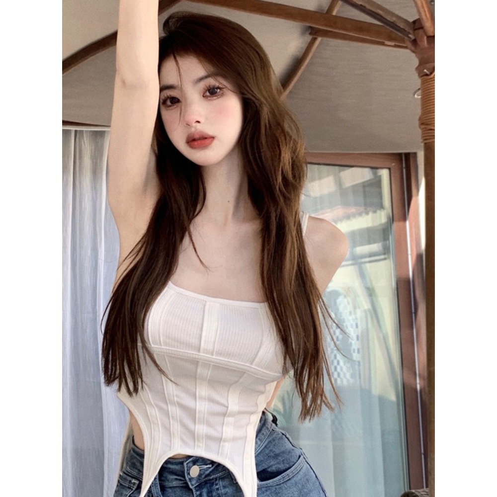 태연 나시 민소매 티셔츠 인스타그램 불규칙한 크롭탑 의상 옷 패션 - 상세 이미지 5