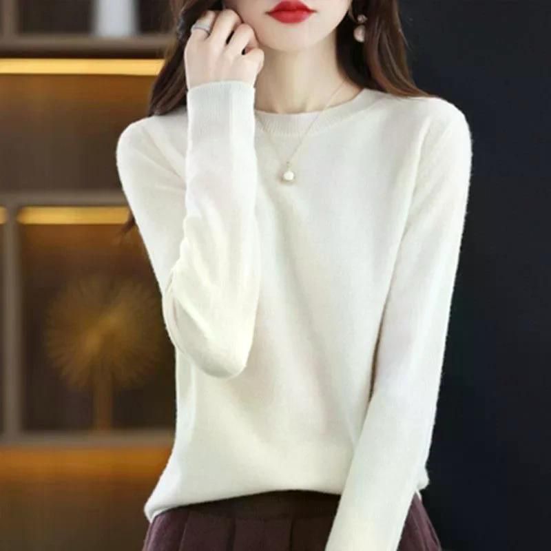 여성용 여친룩 O넥 오넥스웨터 기본 풀오버 캐주얼 풀 긴팔 솔리드 니트웨어 셔츠 가을 겨울 초록 S - 메인 이미지