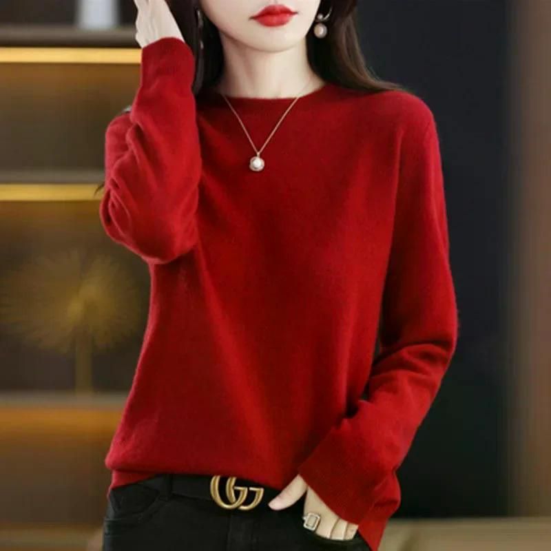 여성용 여친룩 O넥 오넥스웨터 기본 풀오버 캐주얼 풀 긴팔 솔리드 니트웨어 셔츠 가을 겨울 초록 S - 상세 이미지 2