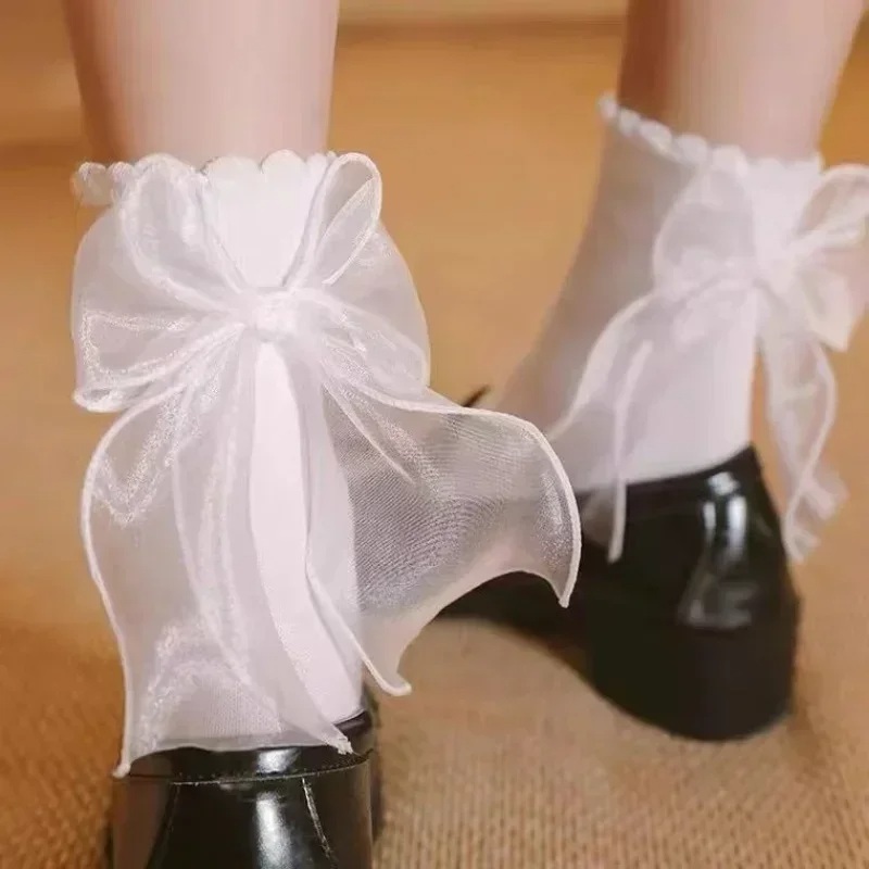 레이스 리본 삭스 양말 발레코어룩 프릴 발목 포인트양말 - 상세 이미지 2