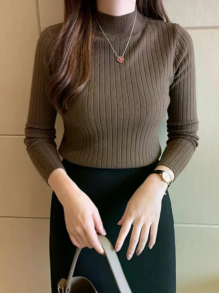 HELIAR 여성용 모크넥 스웨터 점퍼 니트 솔리드 캐시미어 풀오버 우아한 2024 가을 겨울 블랙 - 상세 이미지 2