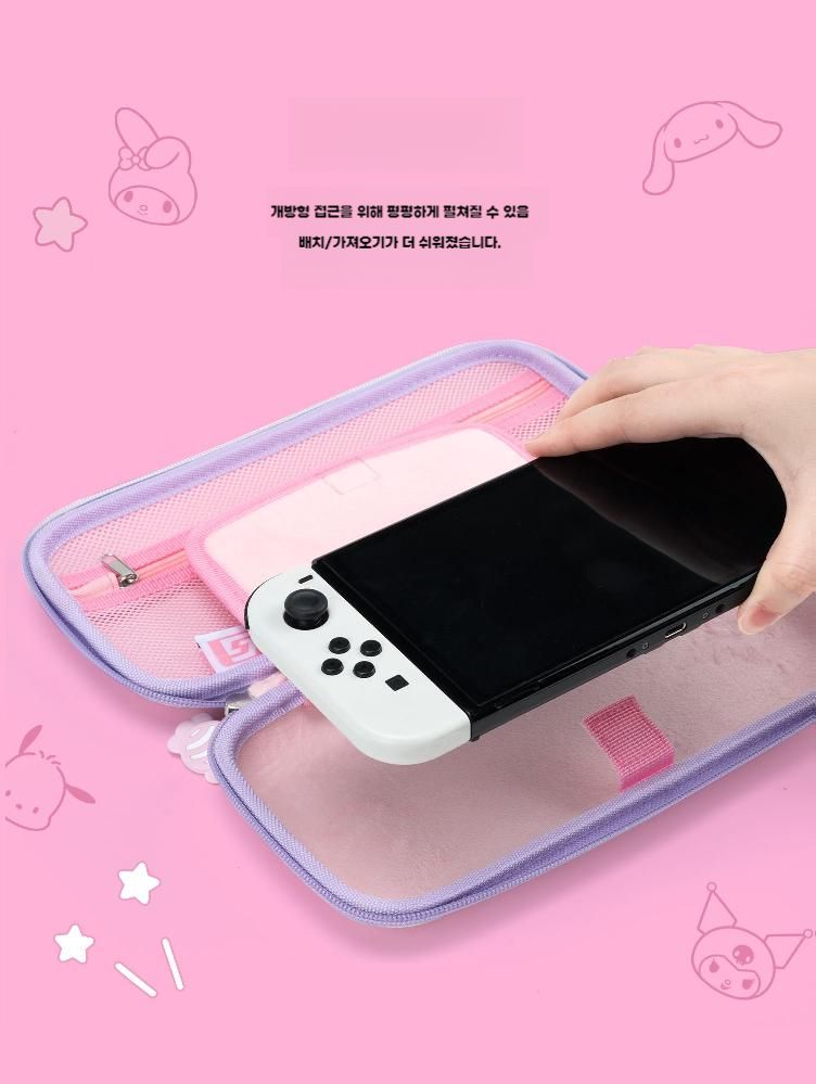 닌텐도 스위치 파우치 산리오 정품 OLED 케이스 가방 NS/OLED 쿠로미 슬림형 수납봉투 - 캔디 이미지 8
