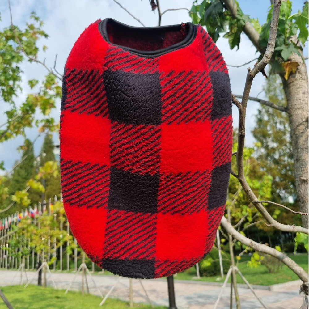 위드레오 강아지 겨울 조끼 대형견 옷 후리스 중형견옷 체크, 레드, S