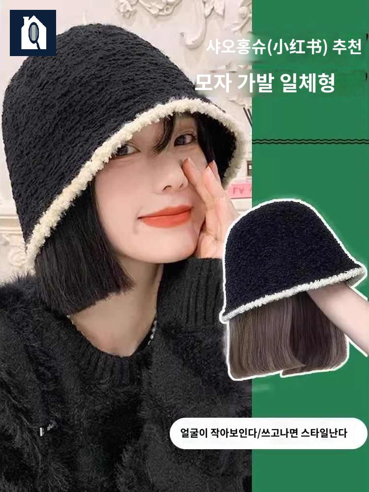 짧은단발 가발 모자가발 털모자 여성 일체형 - 상품 이미지