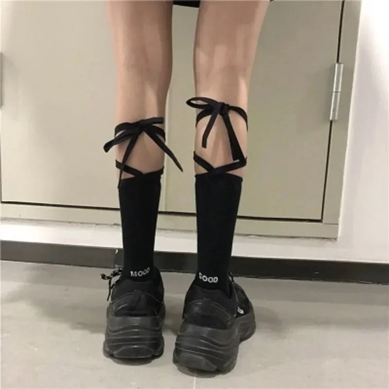 리본삭스 프릴 시스루 레이스양말 메리제인 발레코어 양말 - 메인 이미지