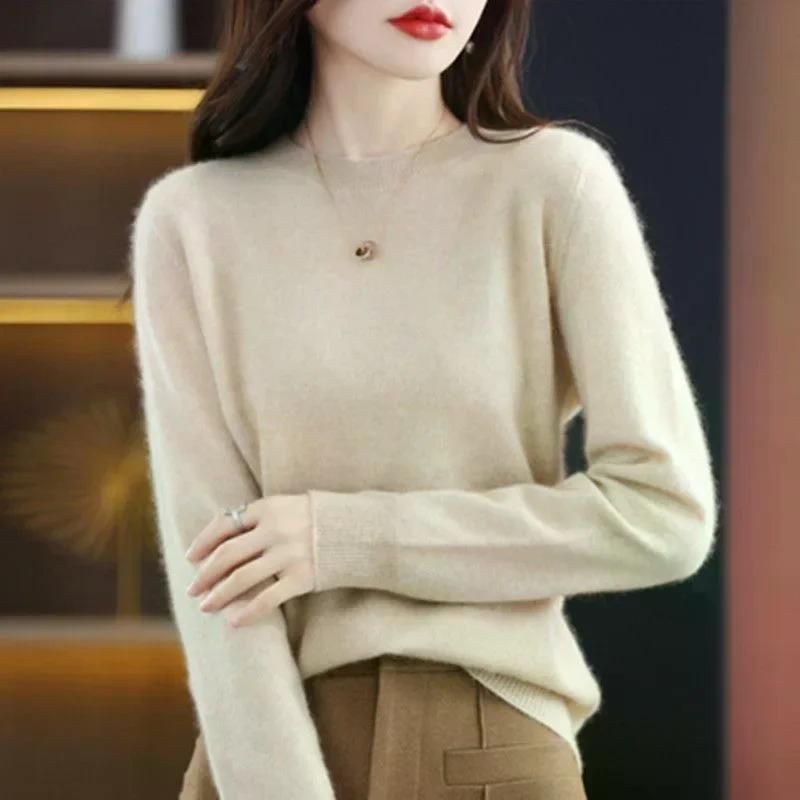 여성용 여친룩 O넥 오넥스웨터 기본 풀오버 캐주얼 풀 긴팔 솔리드 니트웨어 셔츠 가을 겨울 초록 S - 상세 이미지 5