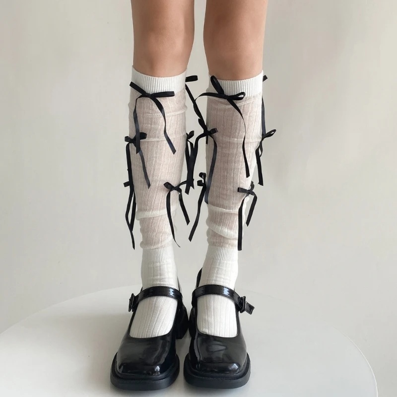 리본삭스 장목 발레코어 레이스 리본양말 - 상세 이미지 2