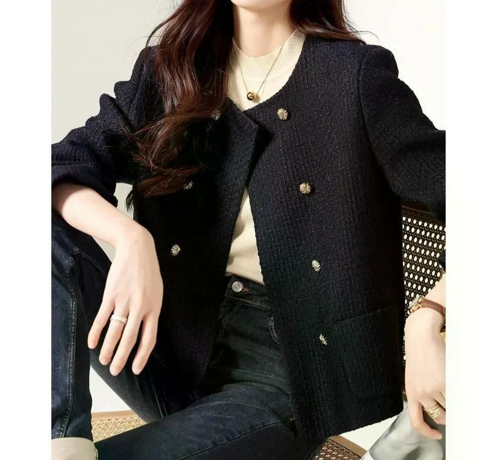 여친룩 봄 가을 새로운 트위드 우아한 짧은 코트 차 스타일 감각 여성 캐주얼 슬리밍 탑 - 상세 이미지 5