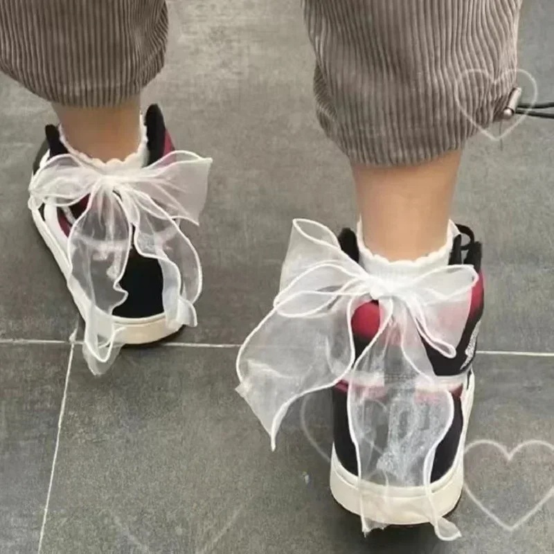 레이스 리본 삭스 양말 발레코어룩 프릴 발목 포인트양말 - 메인 이미지