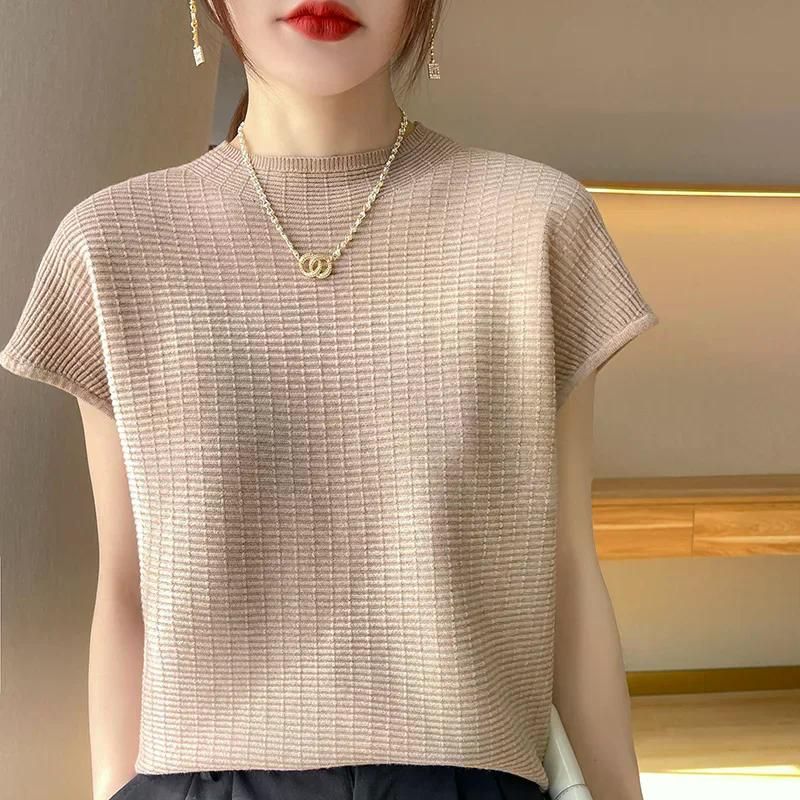 여친룩 여름 여성 티셔츠 반팔 라운드넥 단색 패션 의류 모의 넥 캐주얼 소프트 오버사이즈 블랙 S(40-45kg) 이미지 6