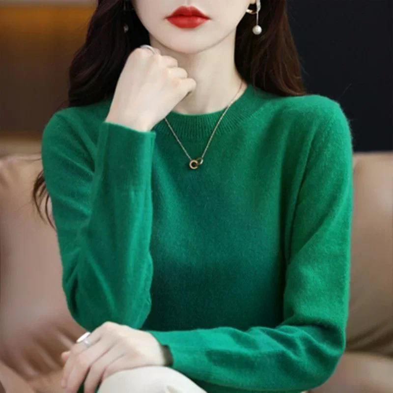 여성용 여친룩 O넥 오넥스웨터 기본 풀오버 캐주얼 풀 긴팔 솔리드 니트웨어 셔츠 가을 겨울 초록 S 이미지 6