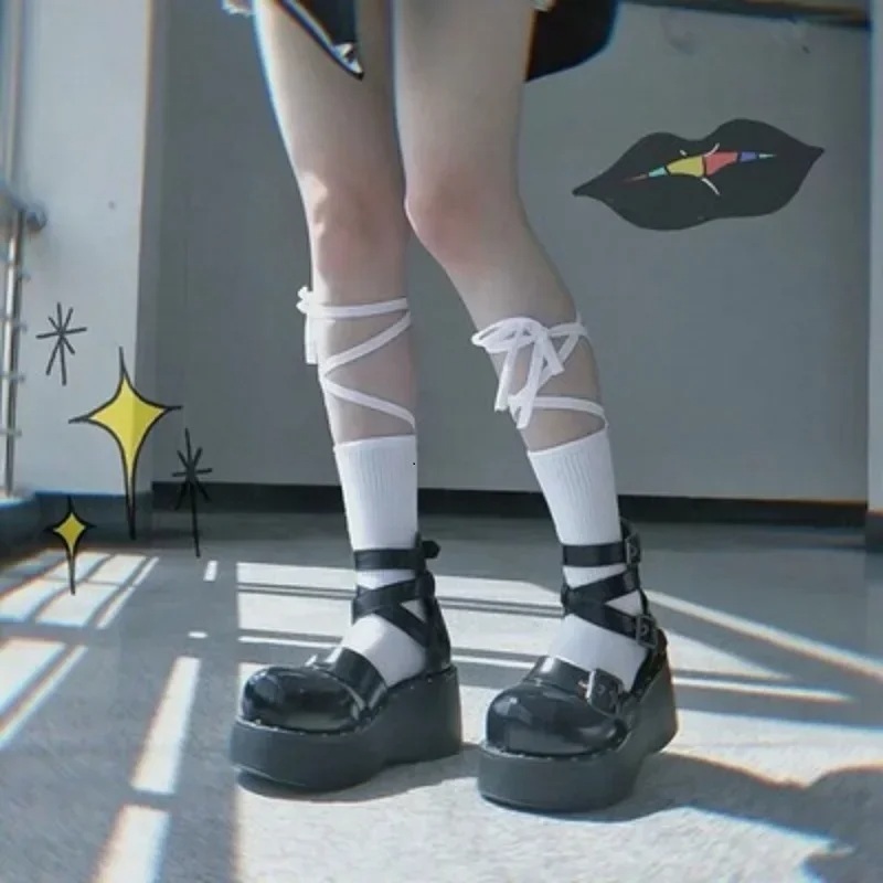 리본삭스 프릴 시스루 레이스양말 메리제인 발레코어 양말 - 상세 이미지 2
