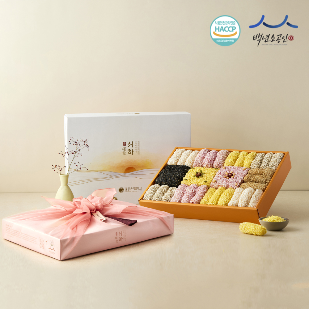 강릉 한과 수제 전통 찹쌀 유과 서하 2단 선물세트 명절 설날 추석 부모님 선물 보자기 제품 이미지