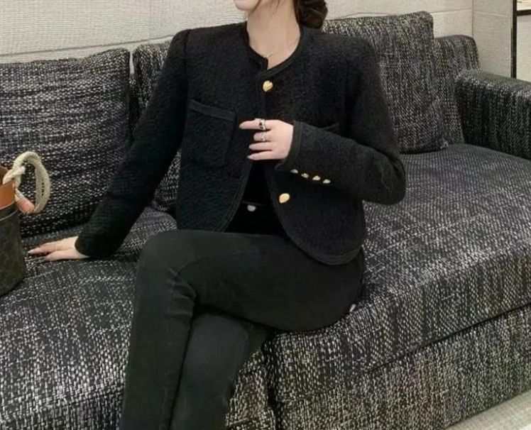 여친룩 블랙 거친 트위드 자켓 여성 자른 모직 여성용 짧은 스타일 겉옷 - 상세 이미지 3