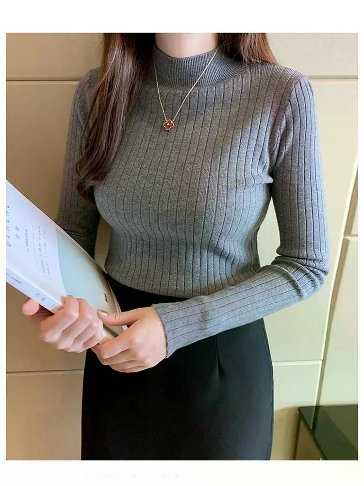 HELIAR 여성용 모크넥 스웨터 점퍼 니트 솔리드 캐시미어 풀오버 우아한 2024 가을 겨울 블랙 - 상세 이미지 2