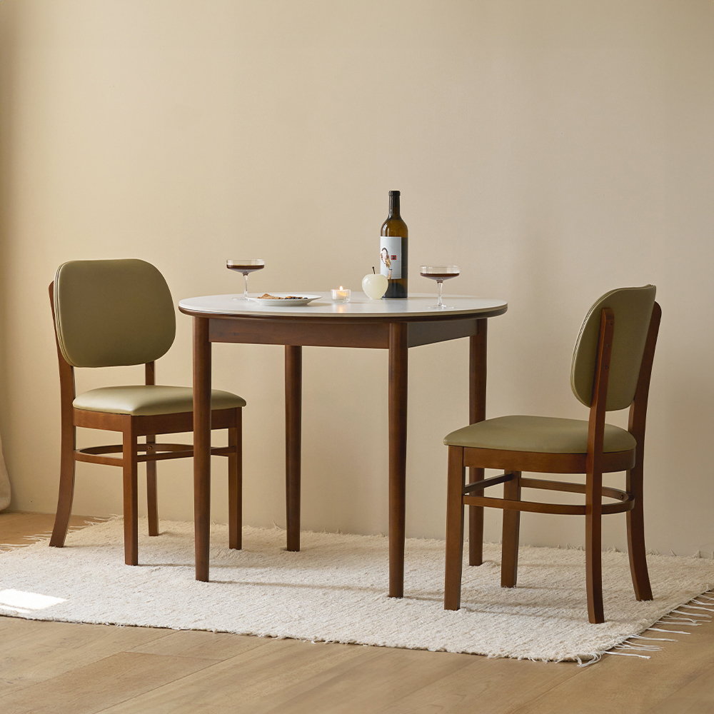 올쏘 헤이즐 원형 원목 2인용 세라믹 식탁 의자 세트