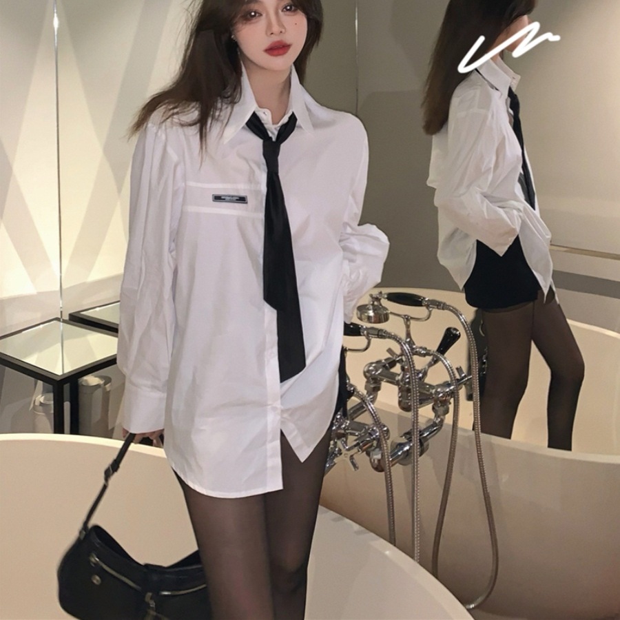 박보영 셔츠 블라우스 타이 인스타그램 오피스 긴소매 의상 옷 패션 - 상세 이미지 2