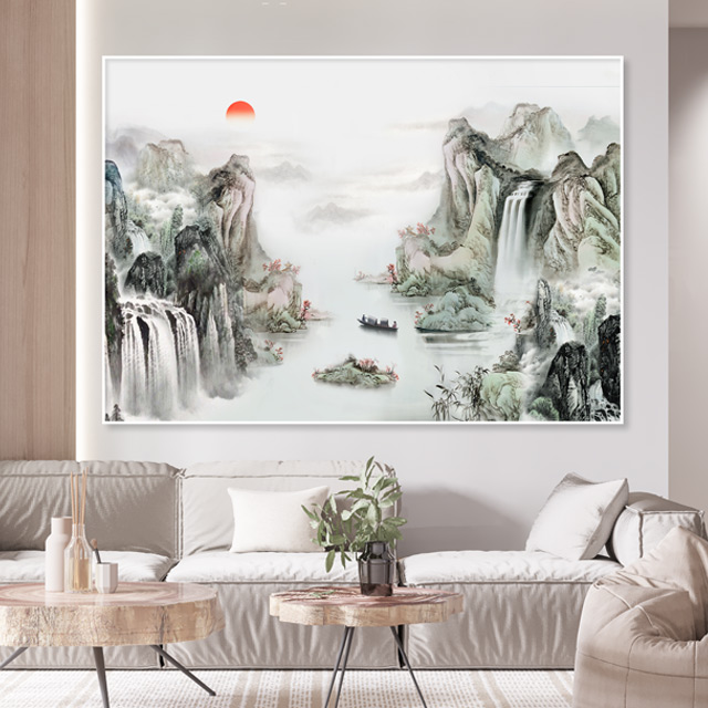 산수화 그림 풍경화 거실 풍수 인테리어액자 배산임수 캔버스 개업선물 대박기원 산수화 - 상품 이미지