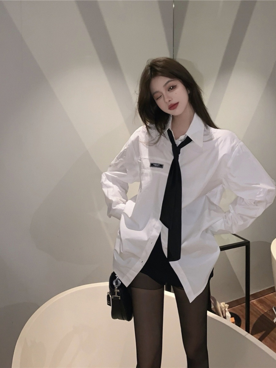 박보영 셔츠 블라우스 타이 인스타그램 오피스 긴소매 의상 옷 패션 - 상세 이미지 3
