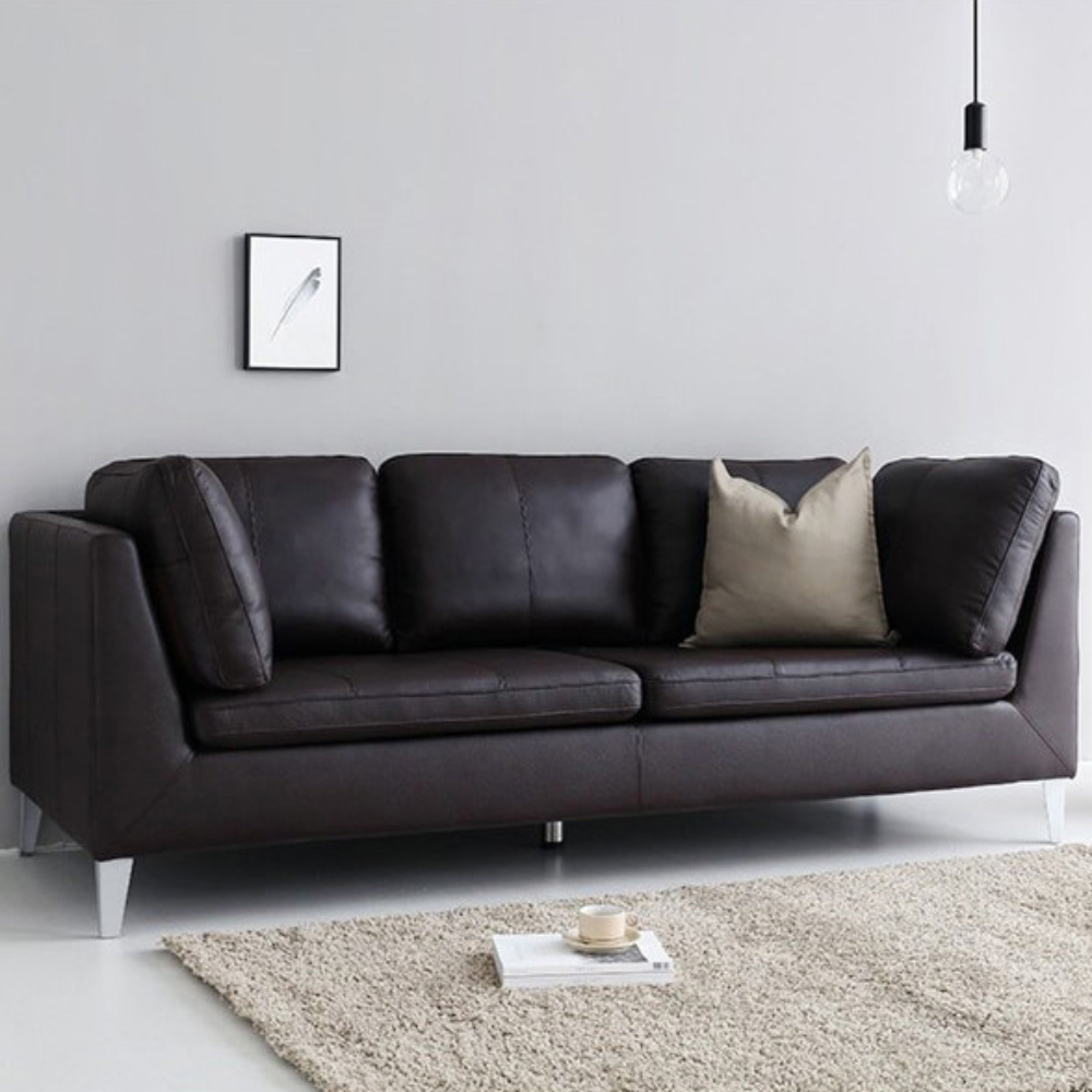 천연 소가죽 3인용 소파 넓은쇼파 다크브라운