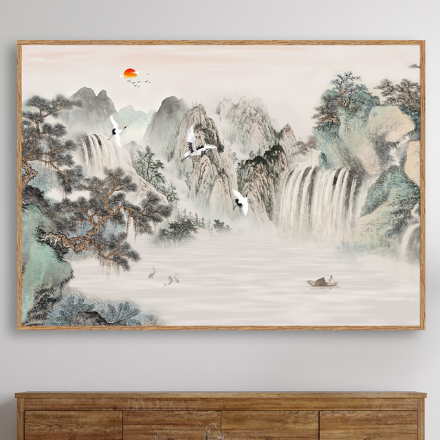 산수화 그림 풍경화 거실 풍수 인테리어액자 배산임수 캔버스 개업선물 대박기원 산수화 - 상세 이미지 4