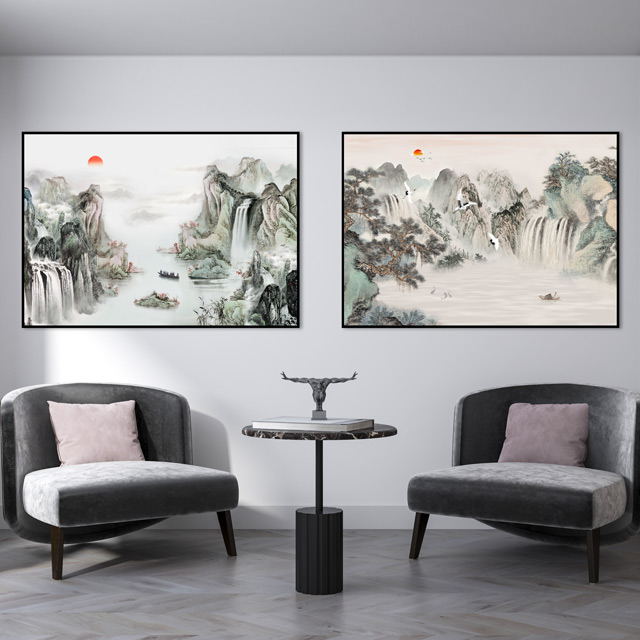 산수화 그림 풍경화 거실 풍수 인테리어액자 배산임수 캔버스 개업선물 대박기원 산수화 이미지 6