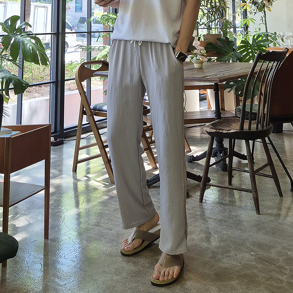 남자 여름 바지 커플 린넨 와이드 팬츠 남자냉장고바지 - 상세 이미지 4