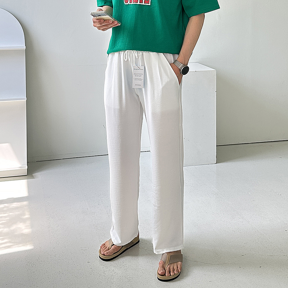 남자 여름 바지 커플 린넨 와이드 팬츠 남자냉장고바지 - 상세 이미지 2