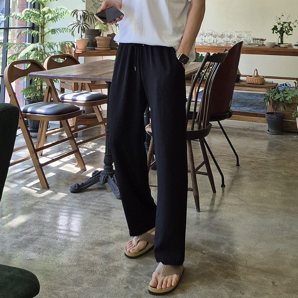 남자 여름 바지 커플 린넨 와이드 팬츠 남자냉장고바지 - 상세 이미지 3