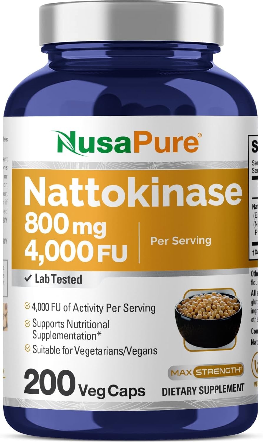 누사퓨어 나토키나제 4000 FU 800mg 200 식물성 캡슐 - 메인 이미지