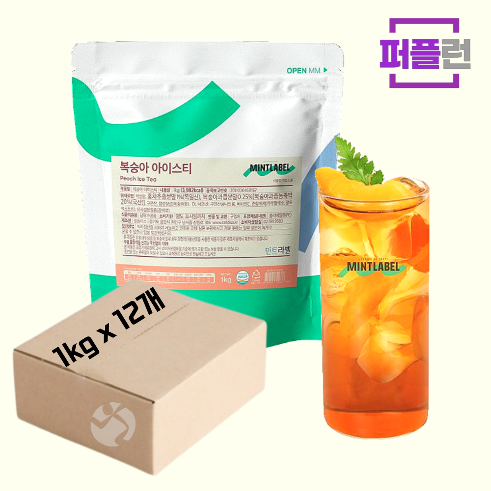 민트라벨 복숭아 아이스티 파우더 대용량 1kg x 12개(1박스) - 상품 이미지