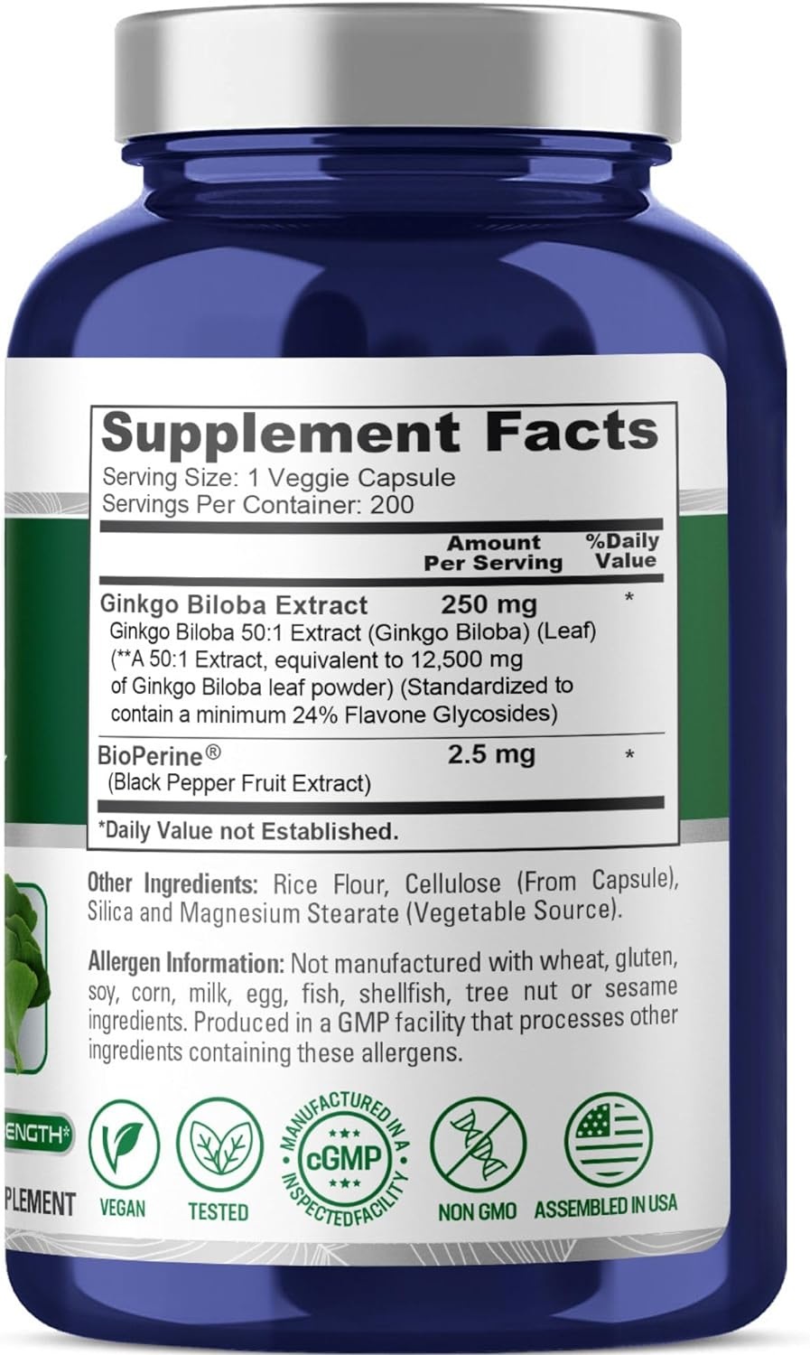 누사퓨어 은행나무 징코 빌로바 추출물 12500mg 200베지캡슐 - 상세 이미지 2
